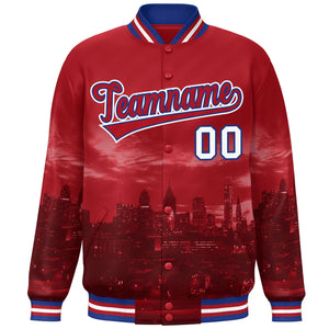 Custom Red Royal-White Philadelphia City Connect Track Varsity Full-Snap Jacket