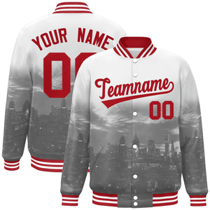 Custom White Red Philadelphia City Connect Track Varsity Full-Snap Jacket