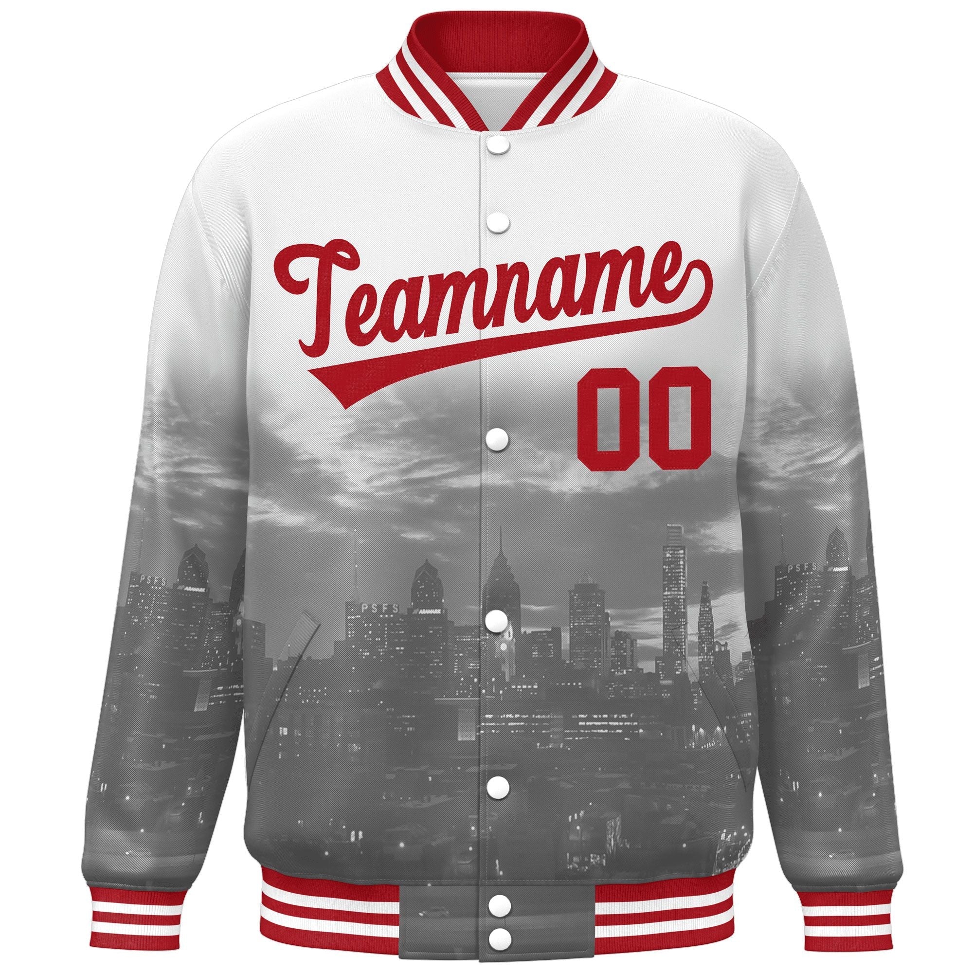 Custom White Red Philadelphia City Connect Track Varsity Full-Snap Jacket