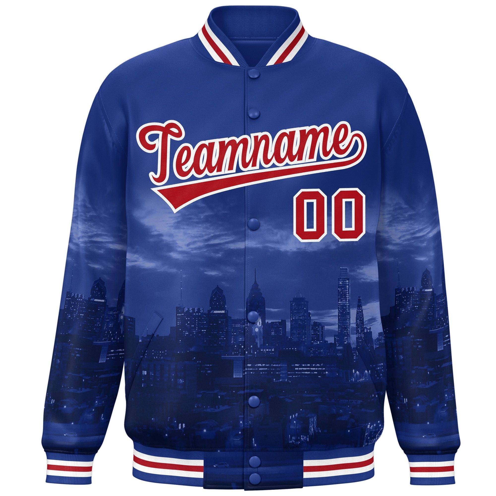 Custom Royal Red-White Philadelphia City Connect Track Varsity Full-Snap Jacket