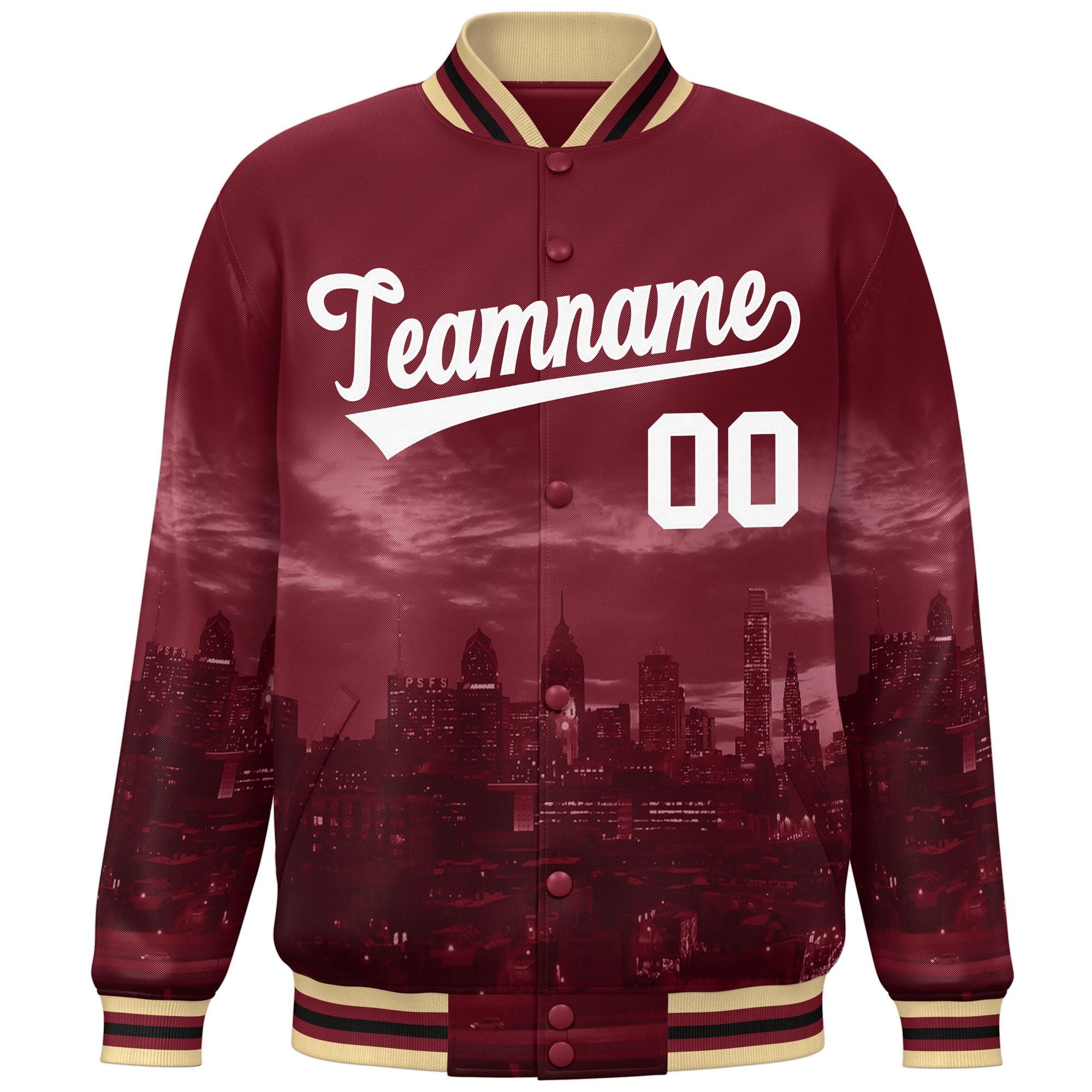 Custom Crimson White Philadelphia City Connect Track Varsity Full-Snap Jacket