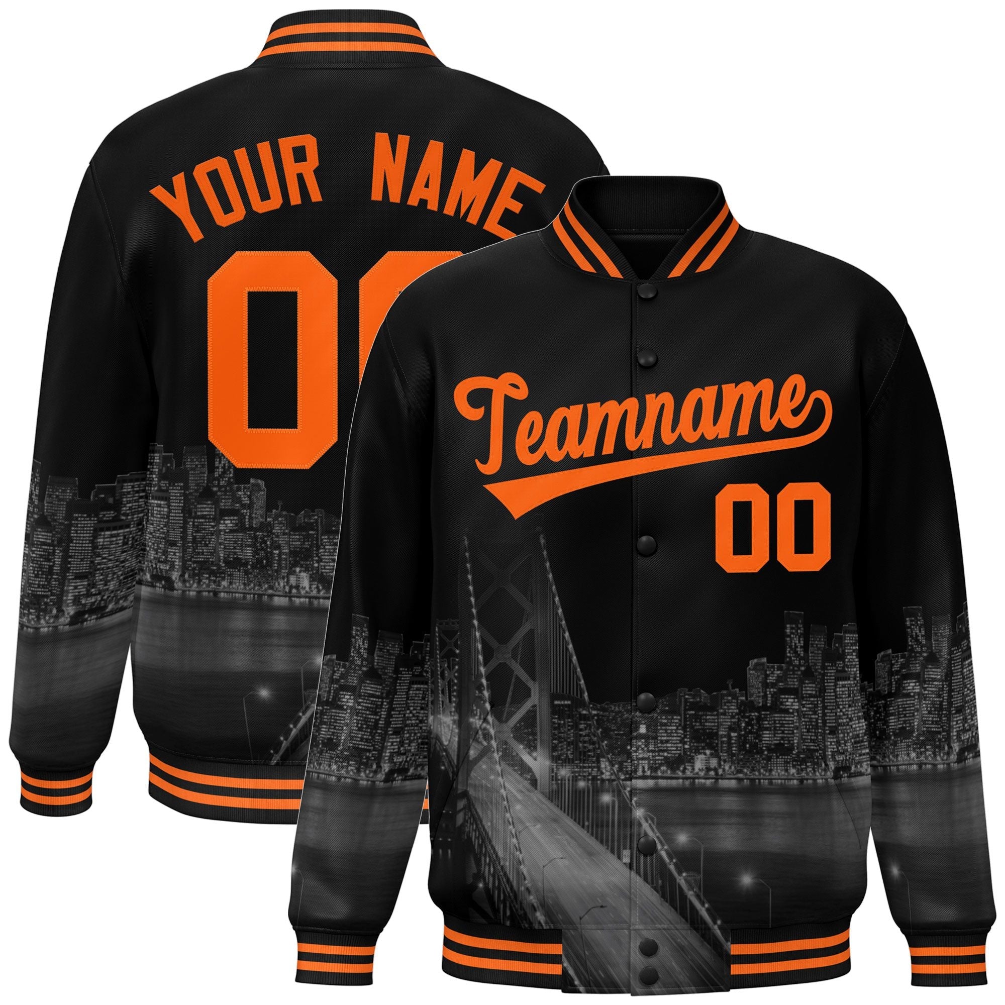 Custom Black Orange San Francisco City Connect Track Varsity Full-Snap Jacket