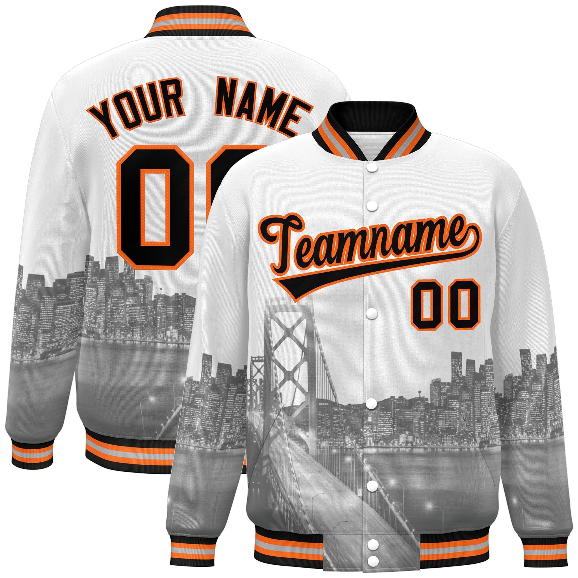 Custom White Black-Orange San Francisco City Connect Track Varsity Full-Snap Jacket