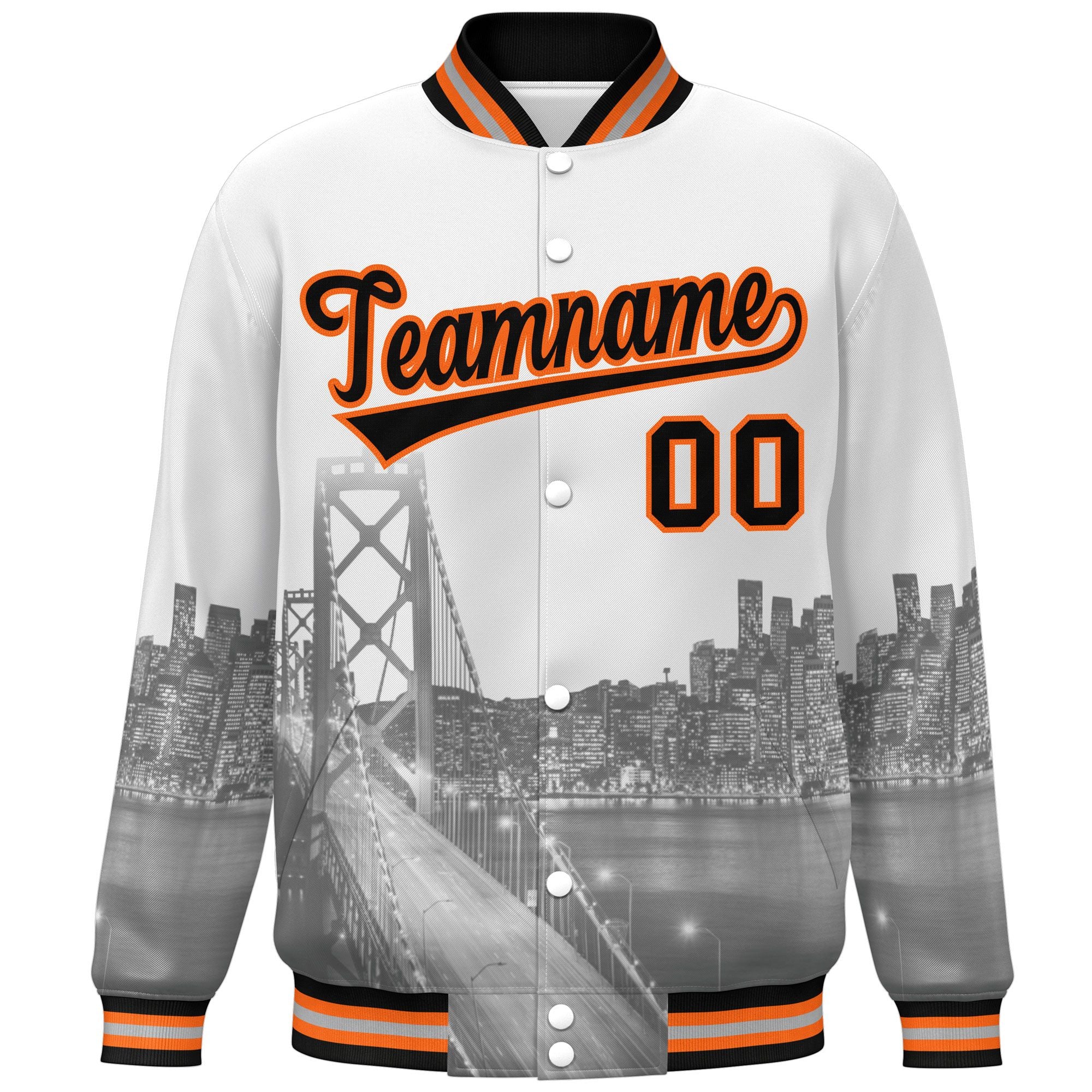 Custom White Black-Orange San Francisco City Connect Track Varsity Full-Snap Jacket