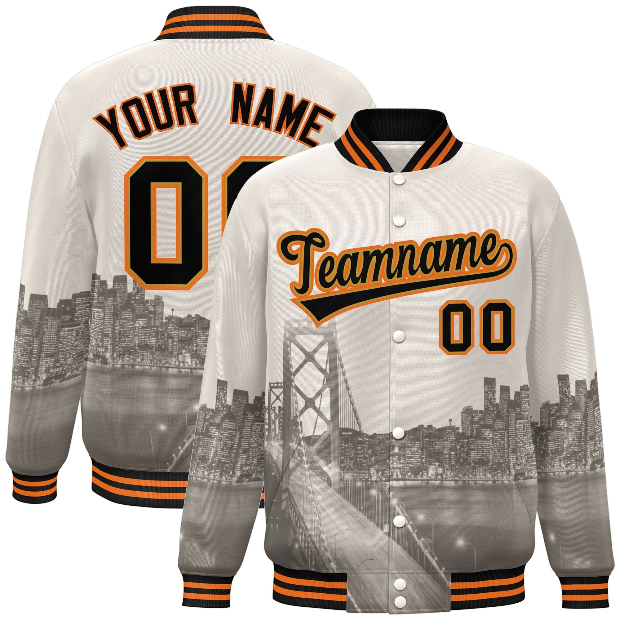 Custom Cream Black-Old Gold San Francisco City Connect Track Varsity Full-Snap Jacket