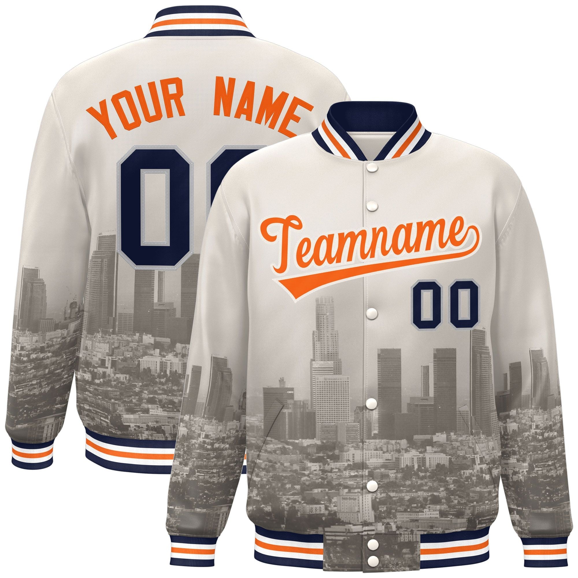 Custom Cream Orange-Cream Los Angeles City Connect Track Varsity Full-Snap Jacket