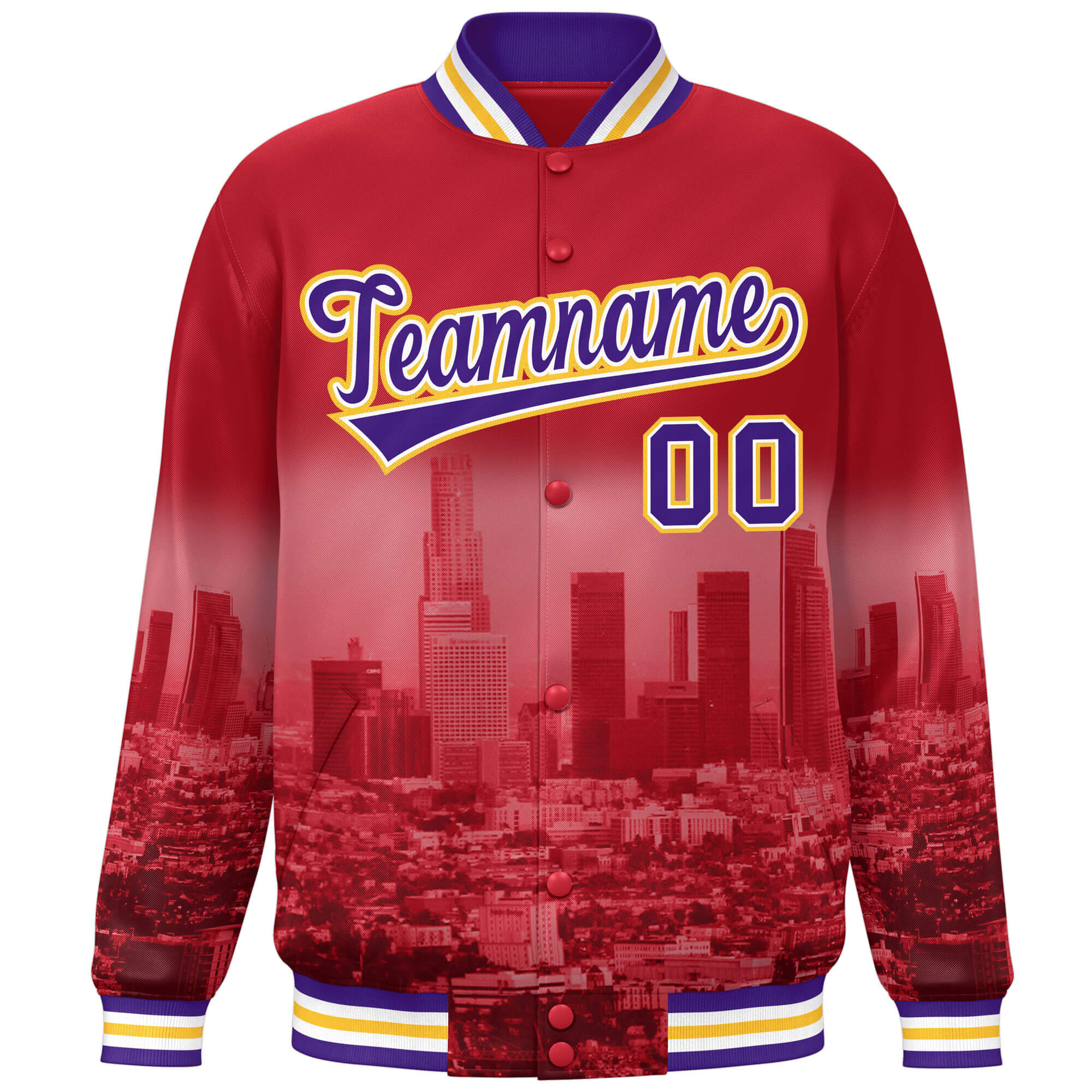 Custom Red Purple-Yellow Los Angeles City Connect Track Varsity Full-Snap Jacket