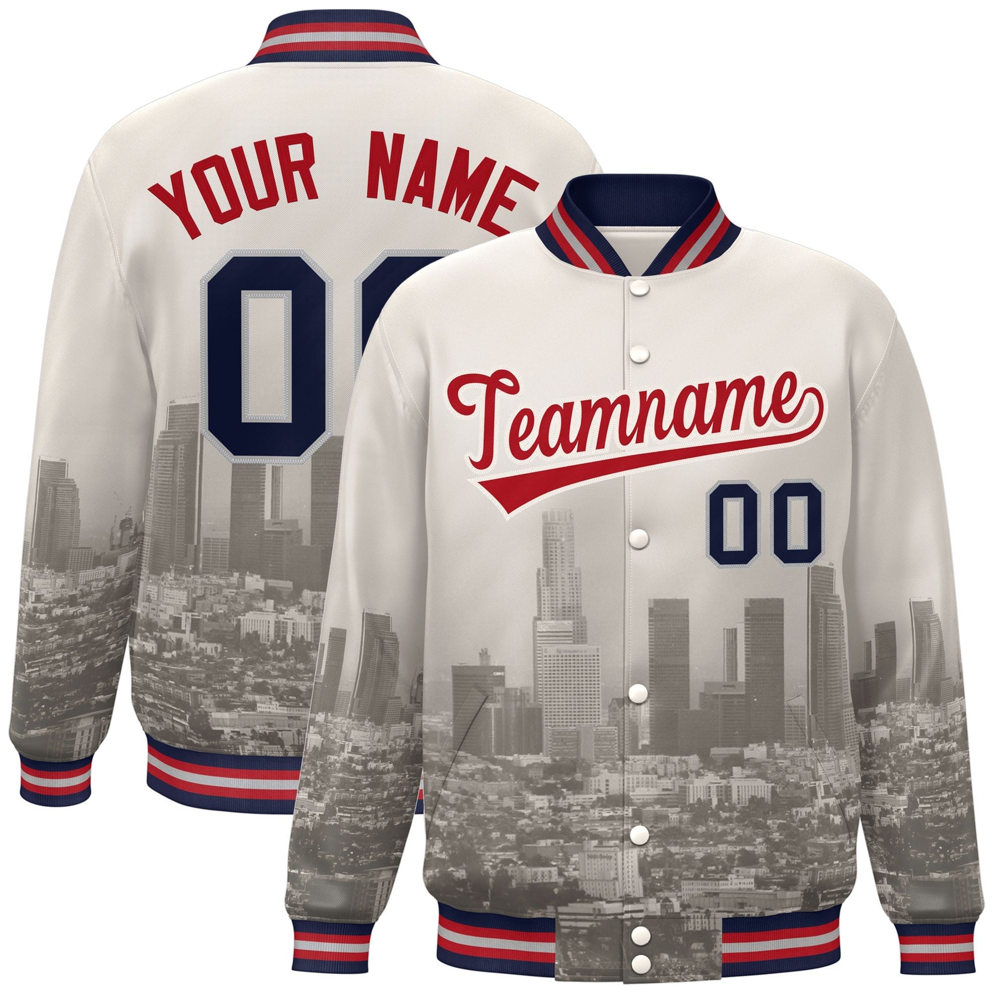 Custom Cream Red Los Angeles City Connect Track Varsity Full-Snap Jacket