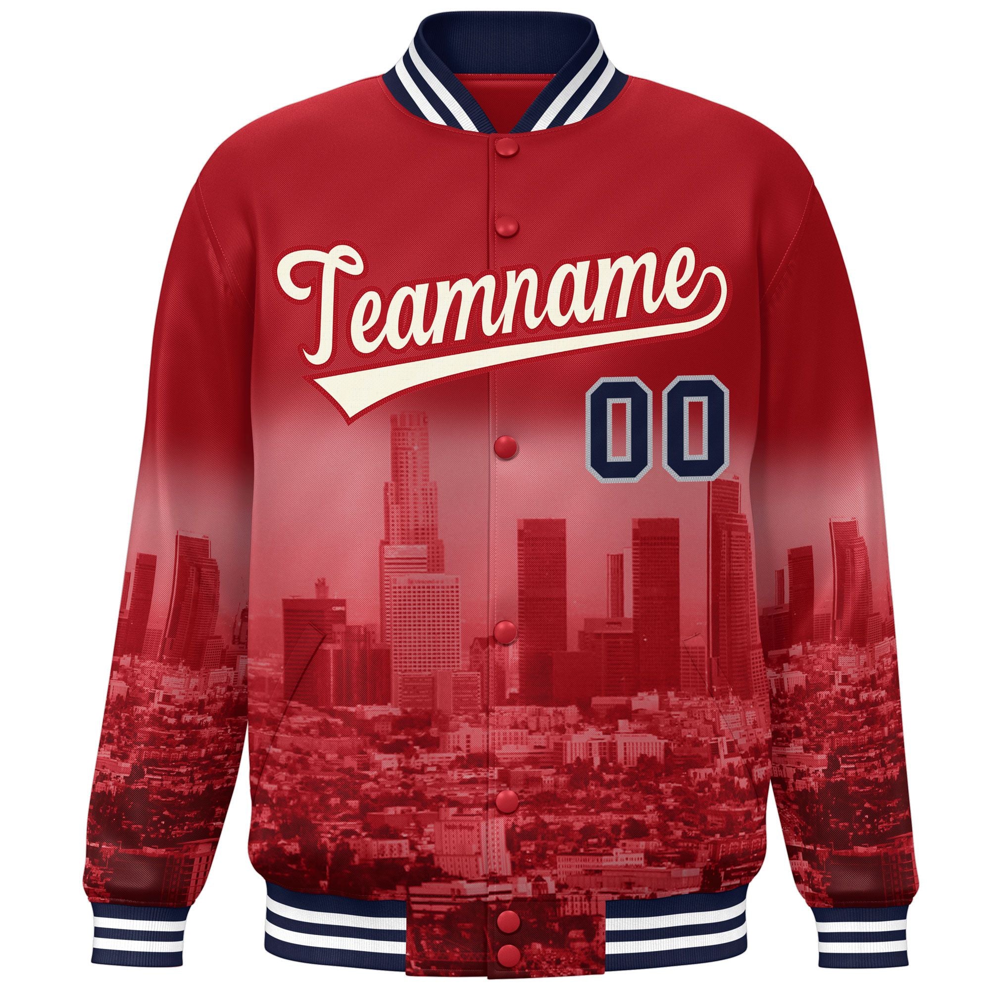 Custom Red Cream Los Angeles City Connect Track Varsity Full-Snap Jacket