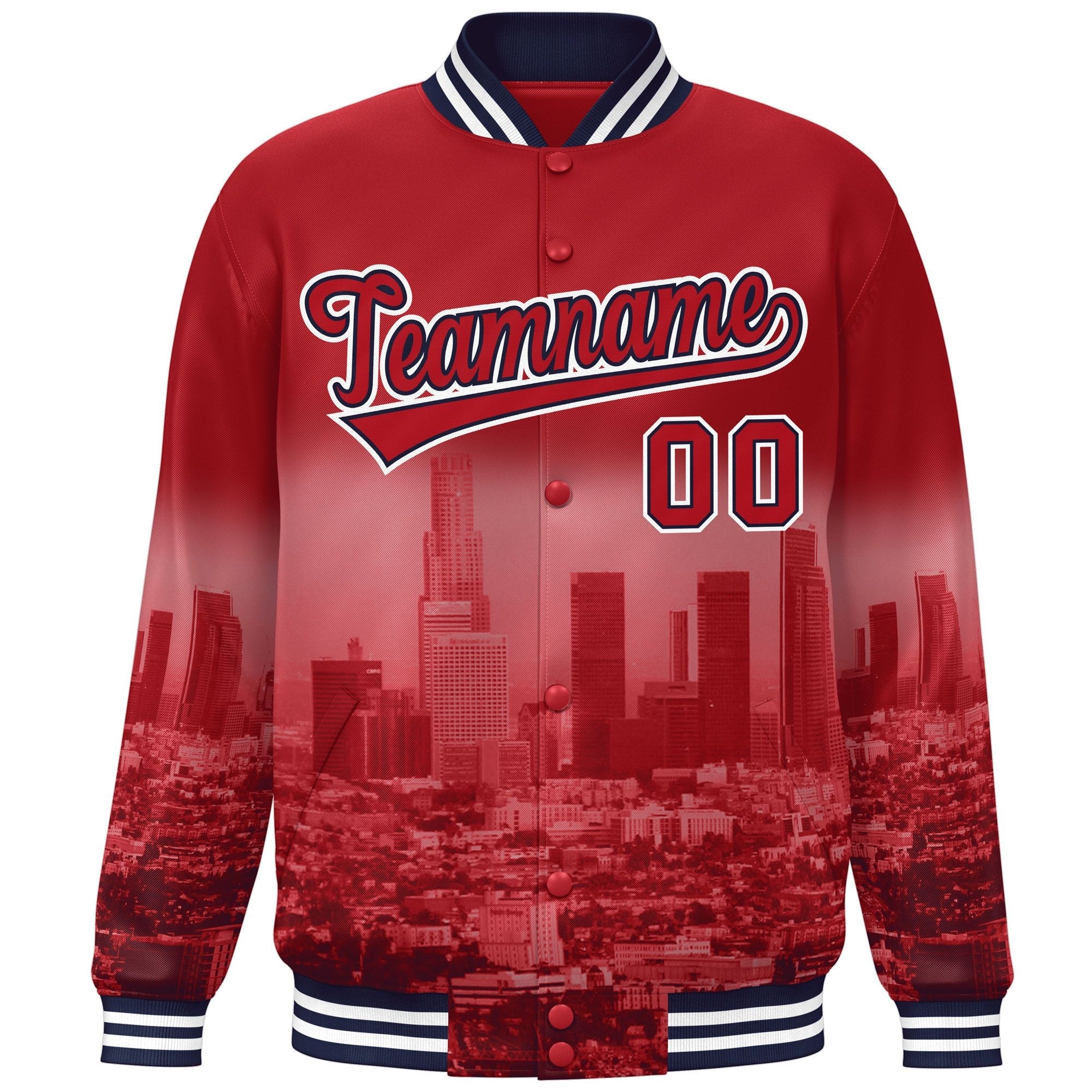 Custom Red Navy-White Los Angeles City Connect Track Varsity Full-Snap Jacket