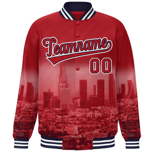 Custom Red Navy-White Los Angeles City Connect Track Varsity Full-Snap Jacket