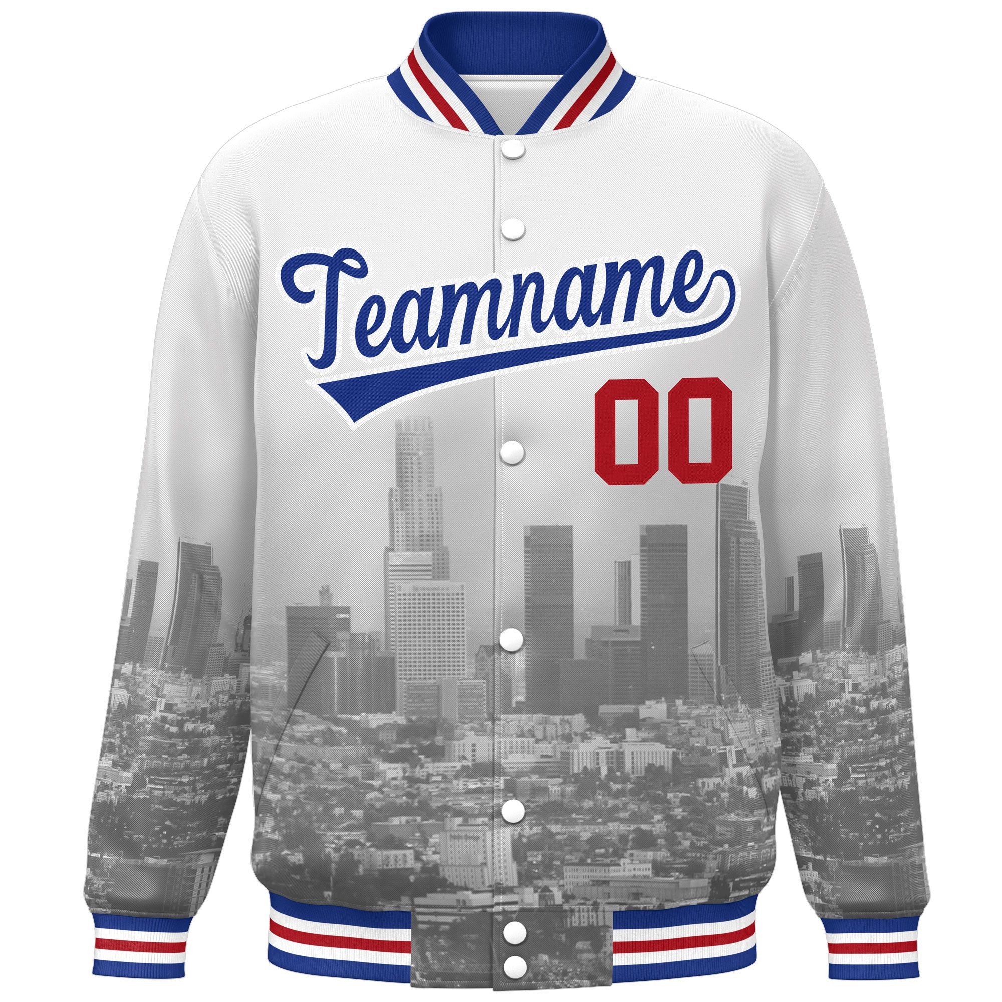 Custom White Royal Los Angeles City Connect Track Varsity Full-Snap Jacket