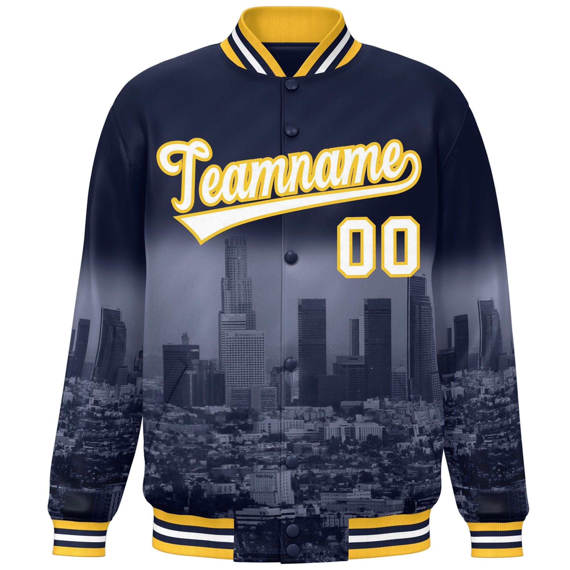 Custom Navy White-Gold Los Angeles City Connect Track Varsity Full-Snap Jacket