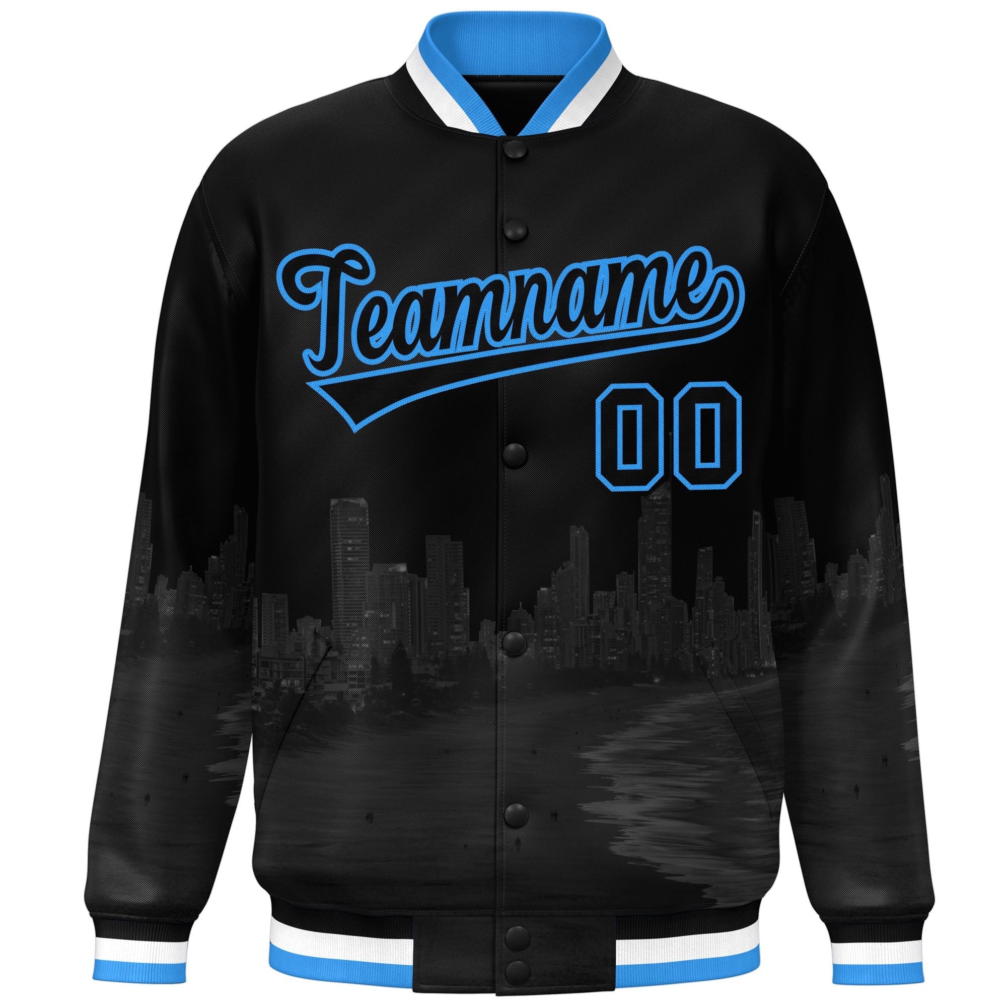 Custom Black Powder Blue Miami City Connect Track Varsity Full-Snap Jacket