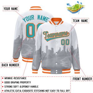 Custom White Aqua-Orange Miami City Connect Track Varsity Full-Snap Jacket