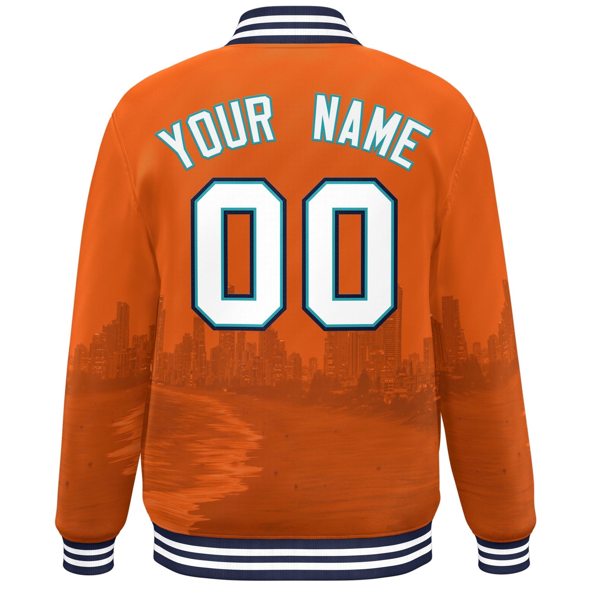 Custom Orange White-Navy Miami City Connect Track Varsity Full-Snap Jacket