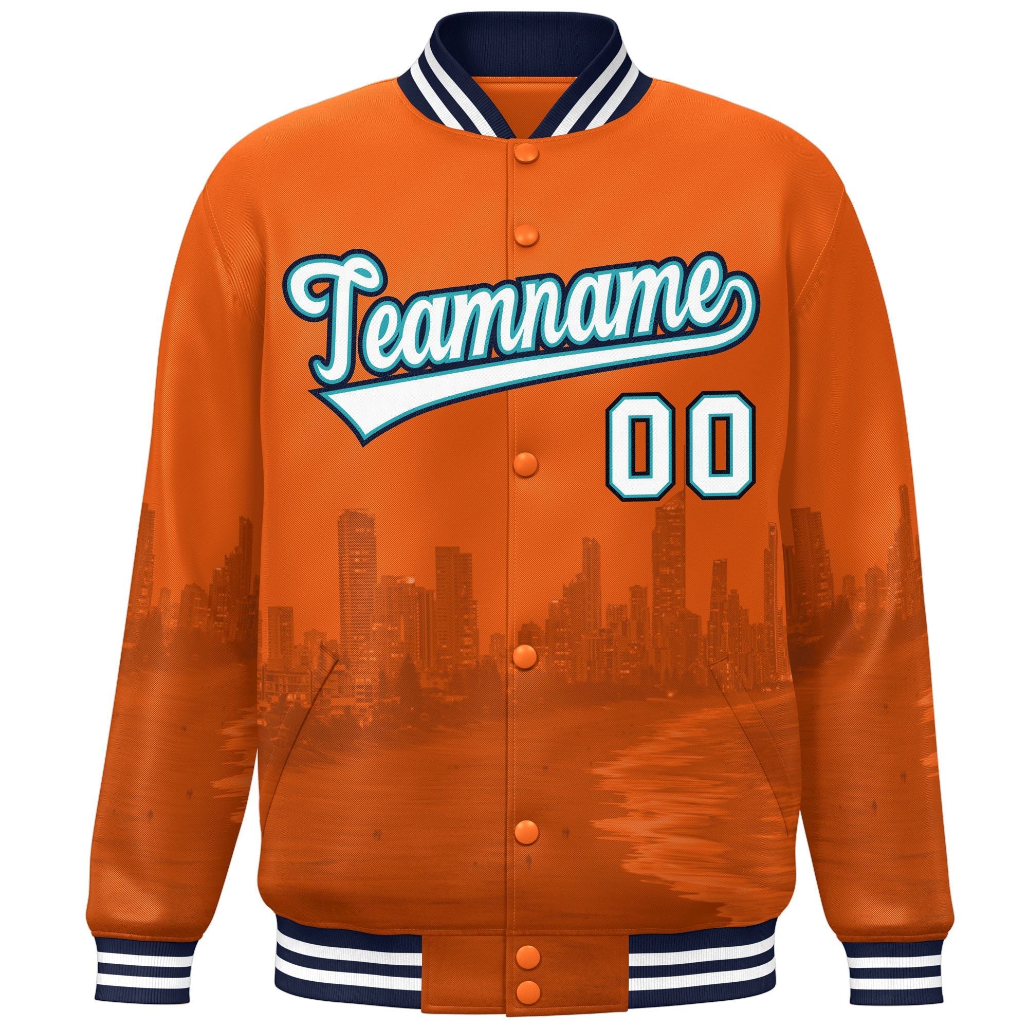 Custom Orange White-Navy Miami City Connect Track Varsity Full-Snap Jacket