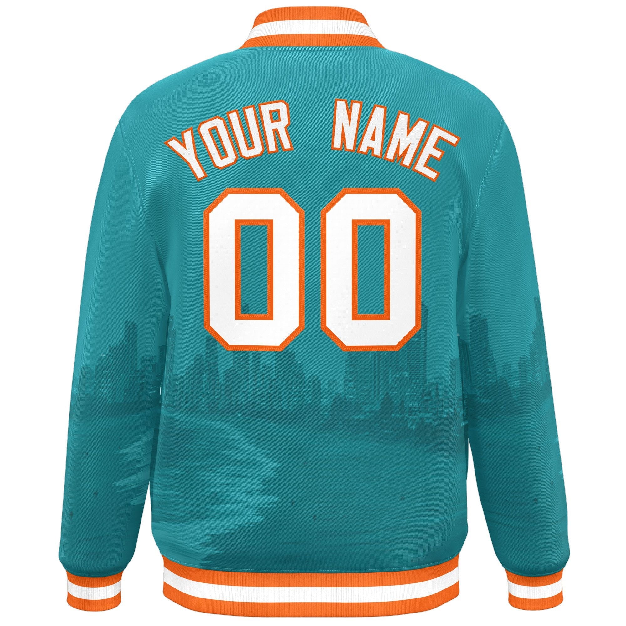 Custom Aqua White-Orange Miami City Connect Track Varsity Full-Snap Jacket