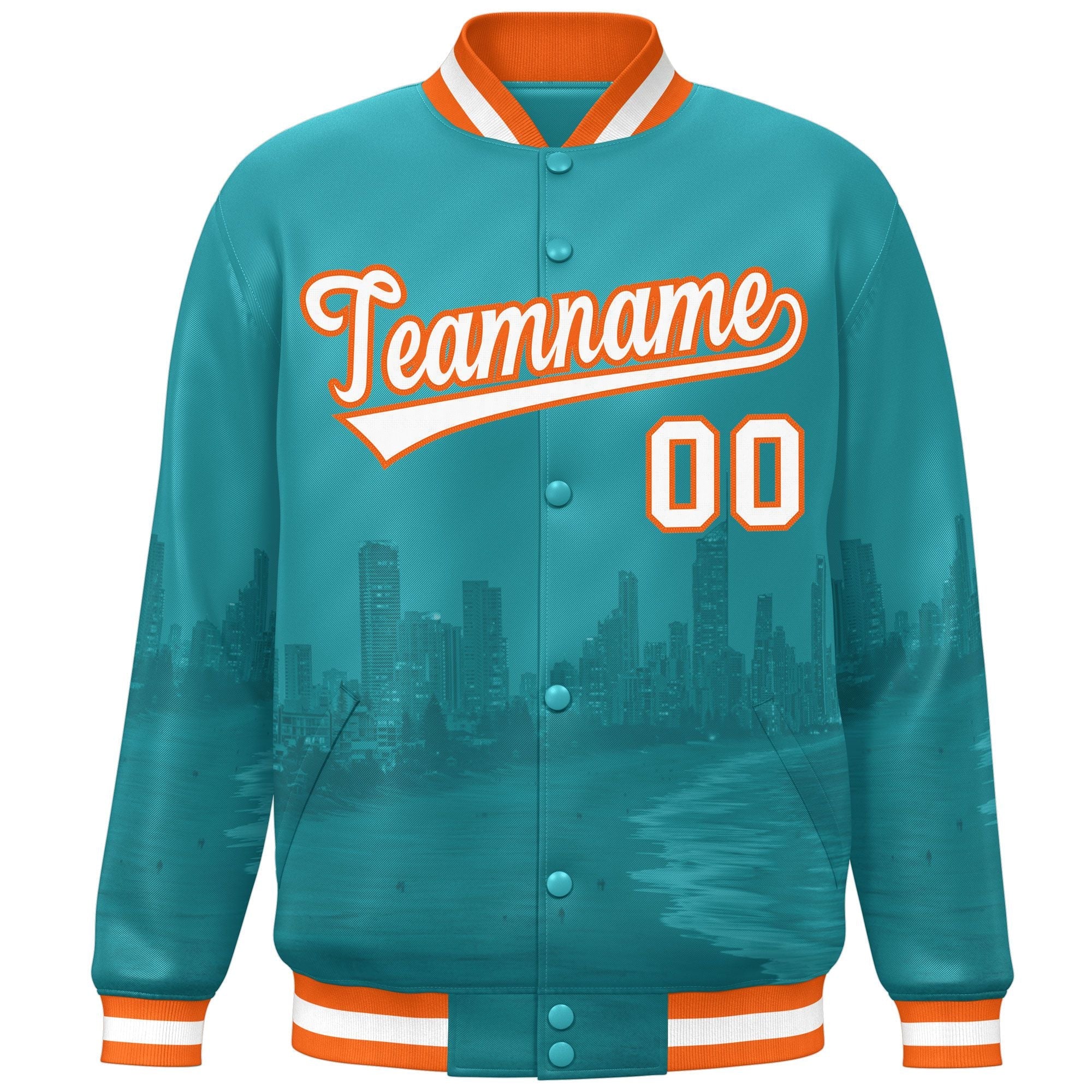 Custom Aqua White-Orange Miami City Connect Track Varsity Full-Snap Jacket