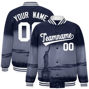 Custom Navy White New York City Connect Track Varsity Full-Snap Jacket