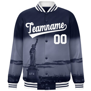 Custom Navy White New York City Connect Track Varsity Full-Snap Jacket