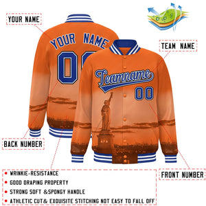 Custom Orange Royal-Black New York City Connect Track Varsity Full-Snap Jacket