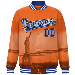 Custom Orange Royal-Black New York City Connect Track Varsity Full-Snap Jacket