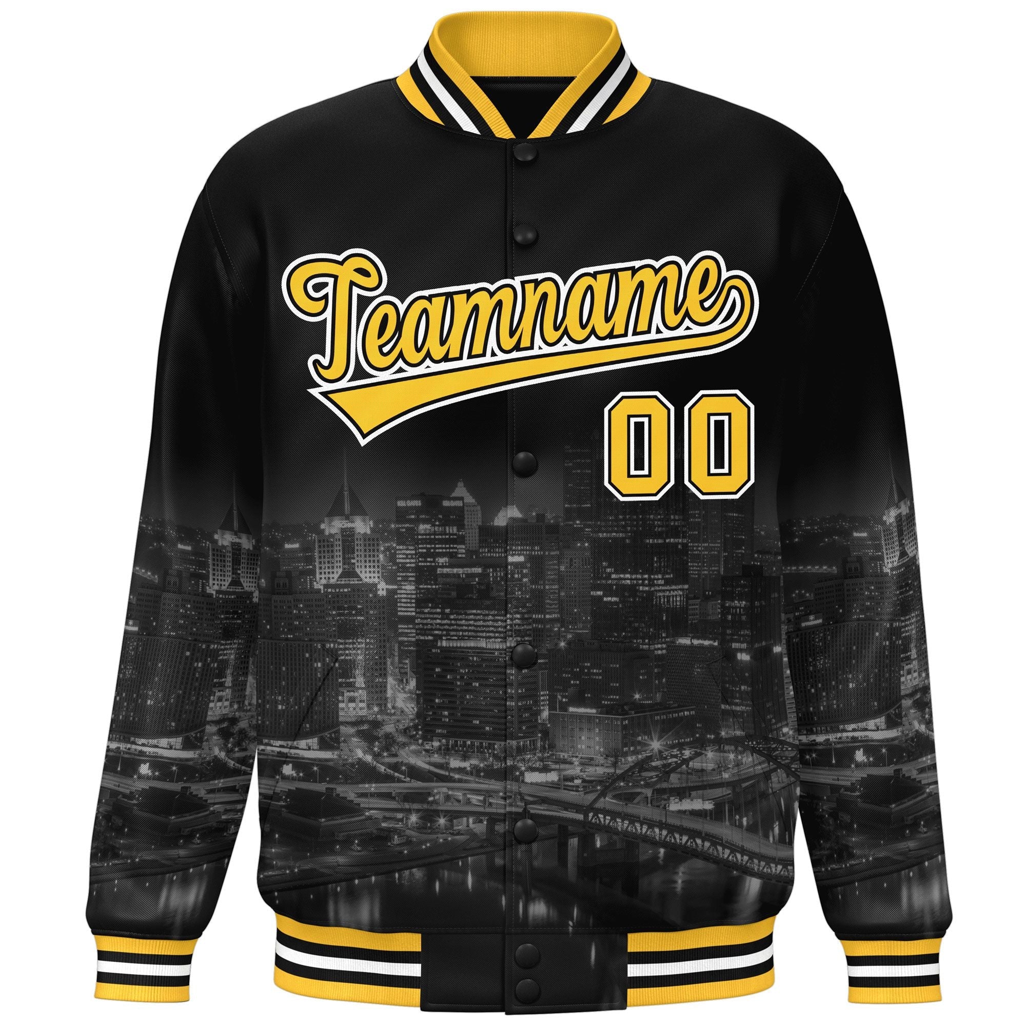 Custom Black Gold-White Pittsburgh City Connect Track Varsity Full-Snap Jacket