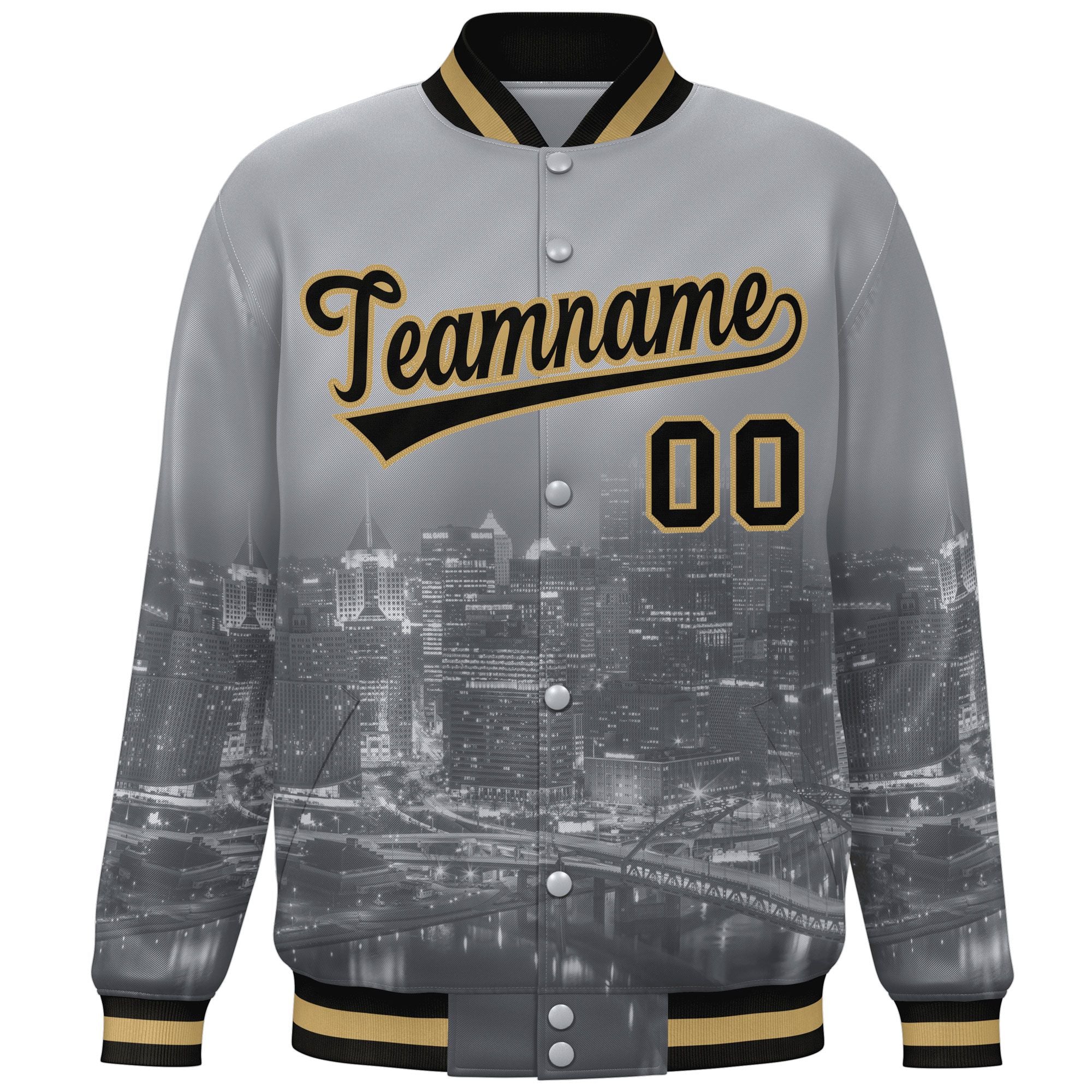 Custom Gray Black-Old Gold Pittsburgh City Connect Track Varsity Full-Snap Jacket