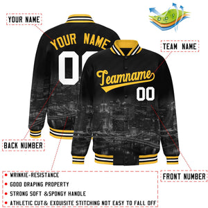 Custom Black Gold Pittsburgh City Connect Track Varsity Full-Snap Jacket