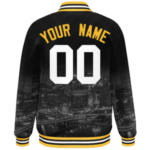 Custom Black Gold Pittsburgh City Connect Track Varsity Full-Snap Jacket