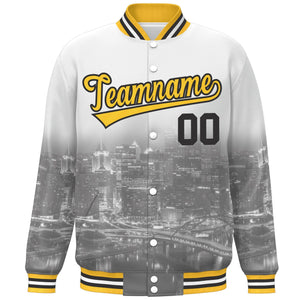 Custom White Gold-Black Pittsburgh City Connect Track Varsity Full-Snap Jacket