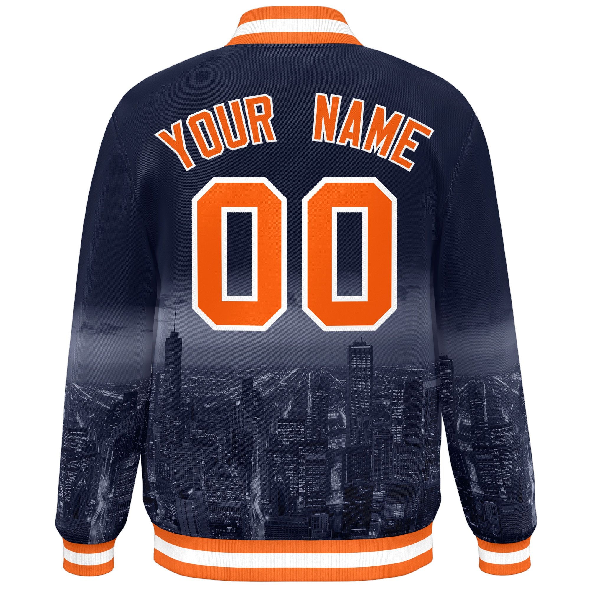 Custom Navy Orange-White Chicago City Connect Track Varsity Full-Snap Jacket