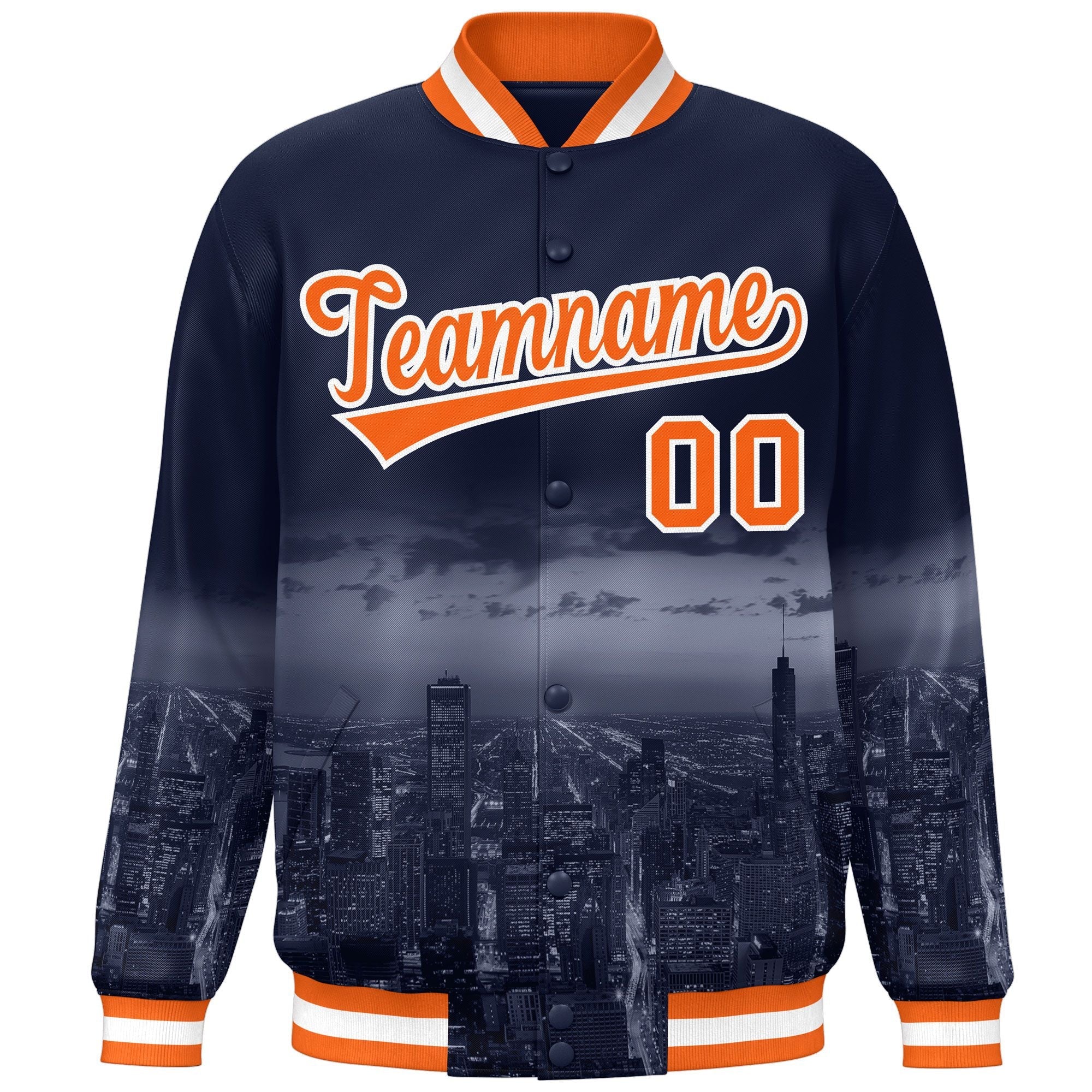 Custom Navy Orange-White Chicago City Connect Track Varsity Full-Snap Jacket