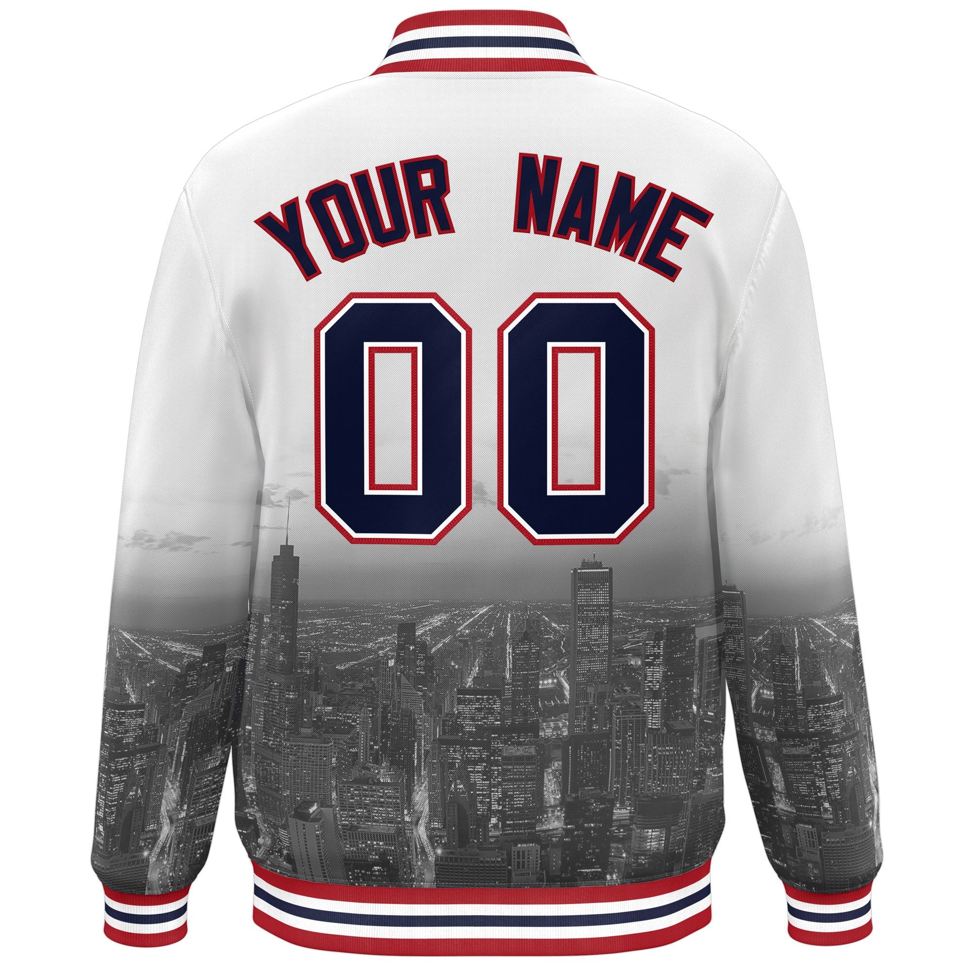 Custom White Navy-Red Chicago City Connect Track Varsity Full-Snap Jacket