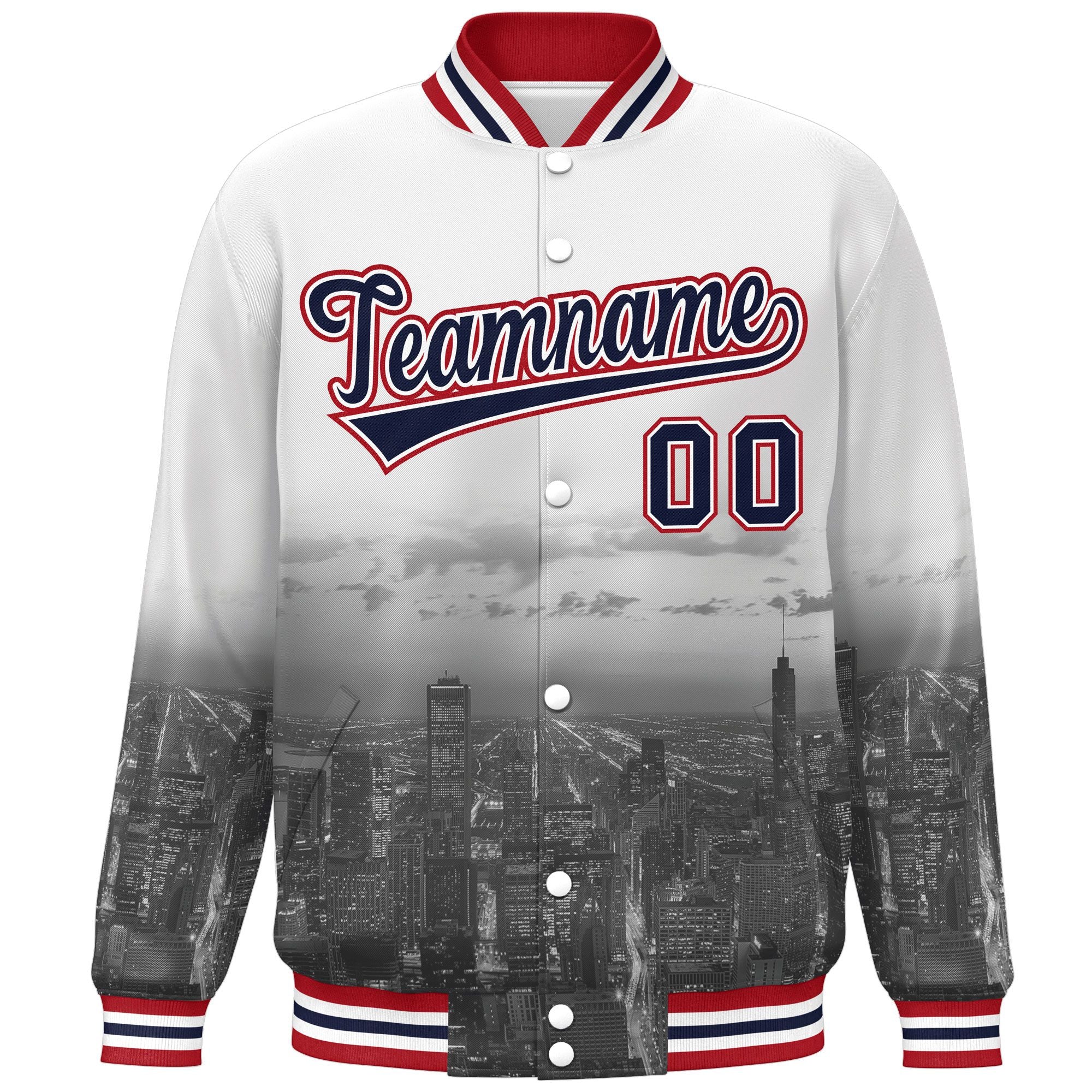 Custom White Navy-Red Chicago City Connect Track Varsity Full-Snap Jacket