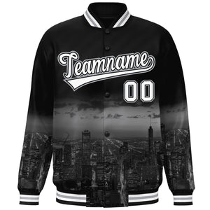 Custom Black White Chicago City Connect Track Varsity Full-Snap Jacket