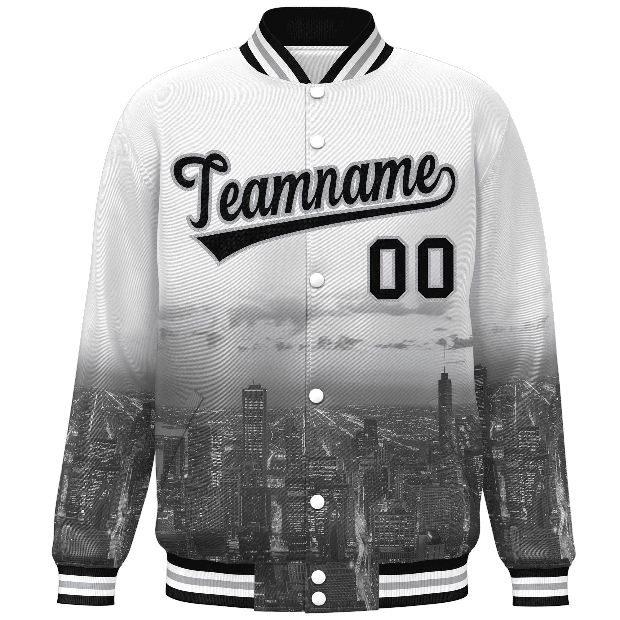 Custom White Black-Gray Chicago City Connect Track Varsity Full-Snap Jacket