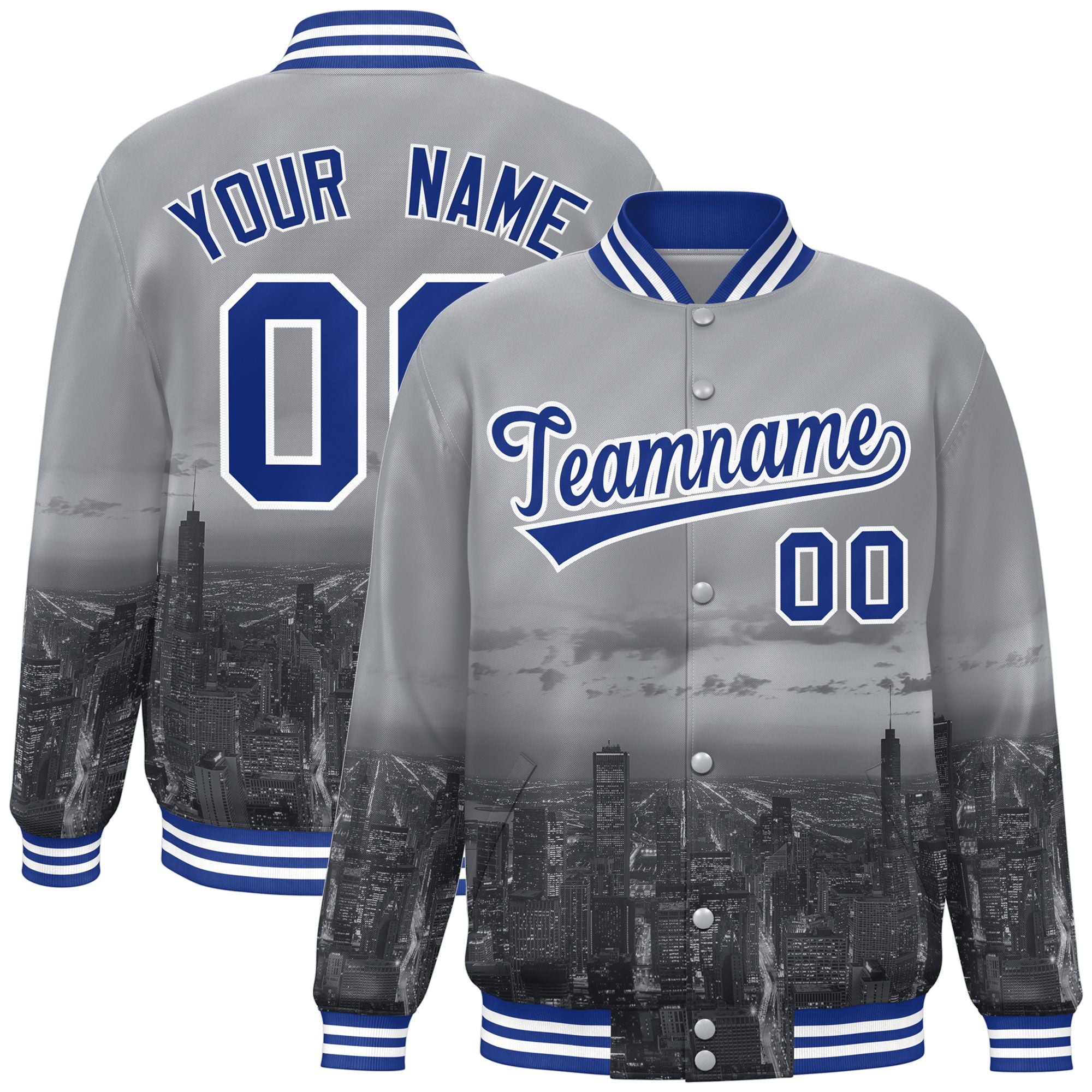 Custom Gray Royal-White Chicago City Connect Track Varsity Full-Snap Jacket