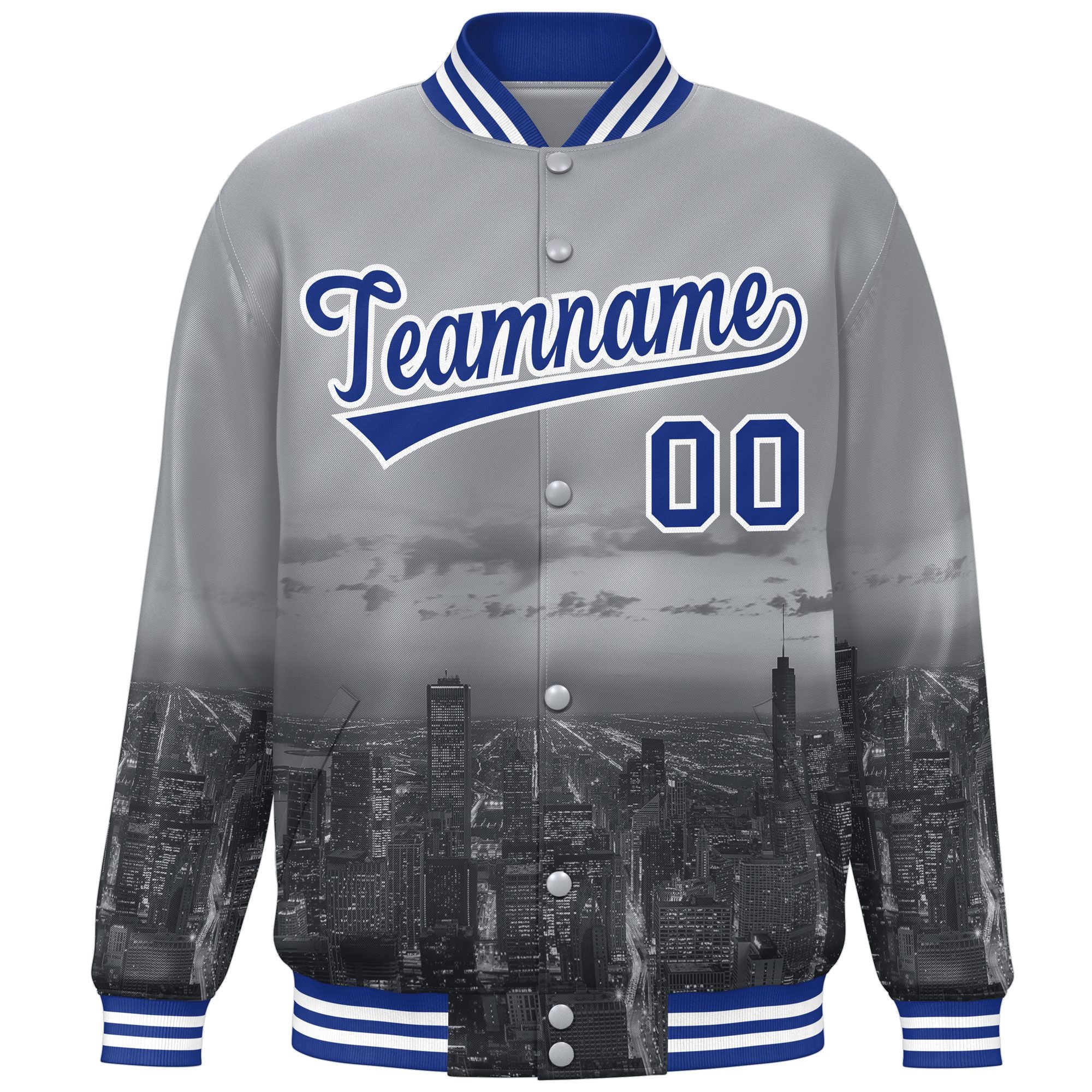 Custom Gray Royal-White Chicago City Connect Track Varsity Full-Snap Jacket