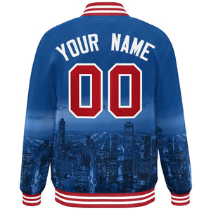 Custom Royal Red-White Chicago City Connect Track Varsity Full-Snap Jacket