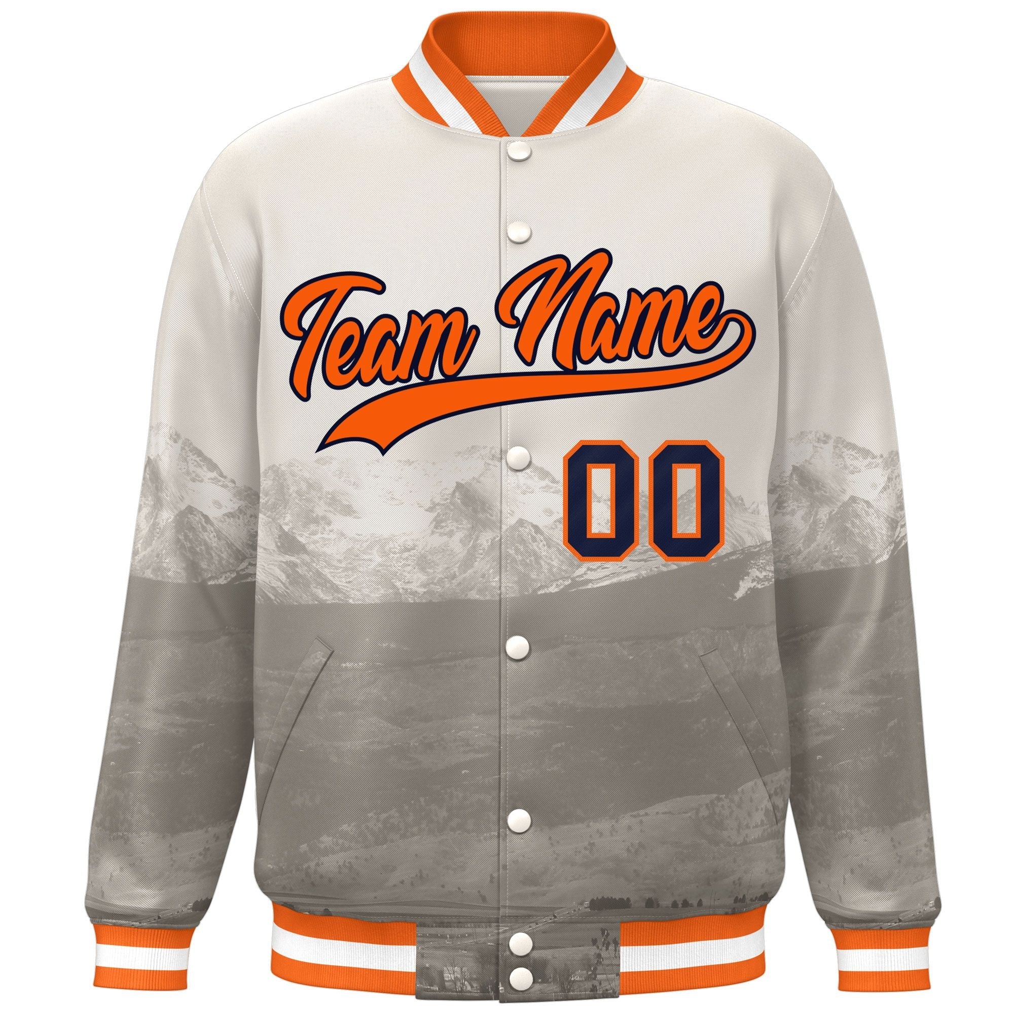 Custom Cream Orange-Navy Denver City Connect Track Varsity Full-Snap Jacket