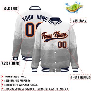 Custom White Navy-Orange Denver City Connect Track Varsity Full-Snap Jacket