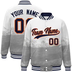 Custom White Navy-Orange Denver City Connect Track Varsity Full-Snap Jacket