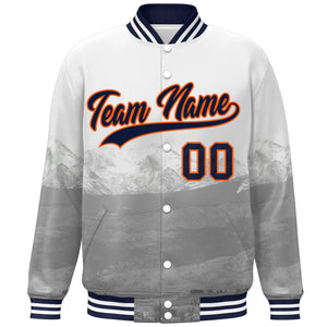 Custom White Navy-Orange Denver City Connect Track Varsity Full-Snap Jacket