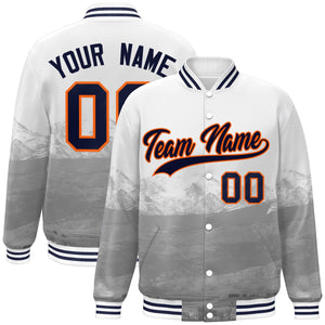 Custom White Navy-Orange Denver City Connect Track Varsity Full-Snap Jacket