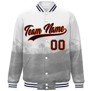 Custom White Navy-Orange Denver City Connect Track Varsity Full-Snap Jacket