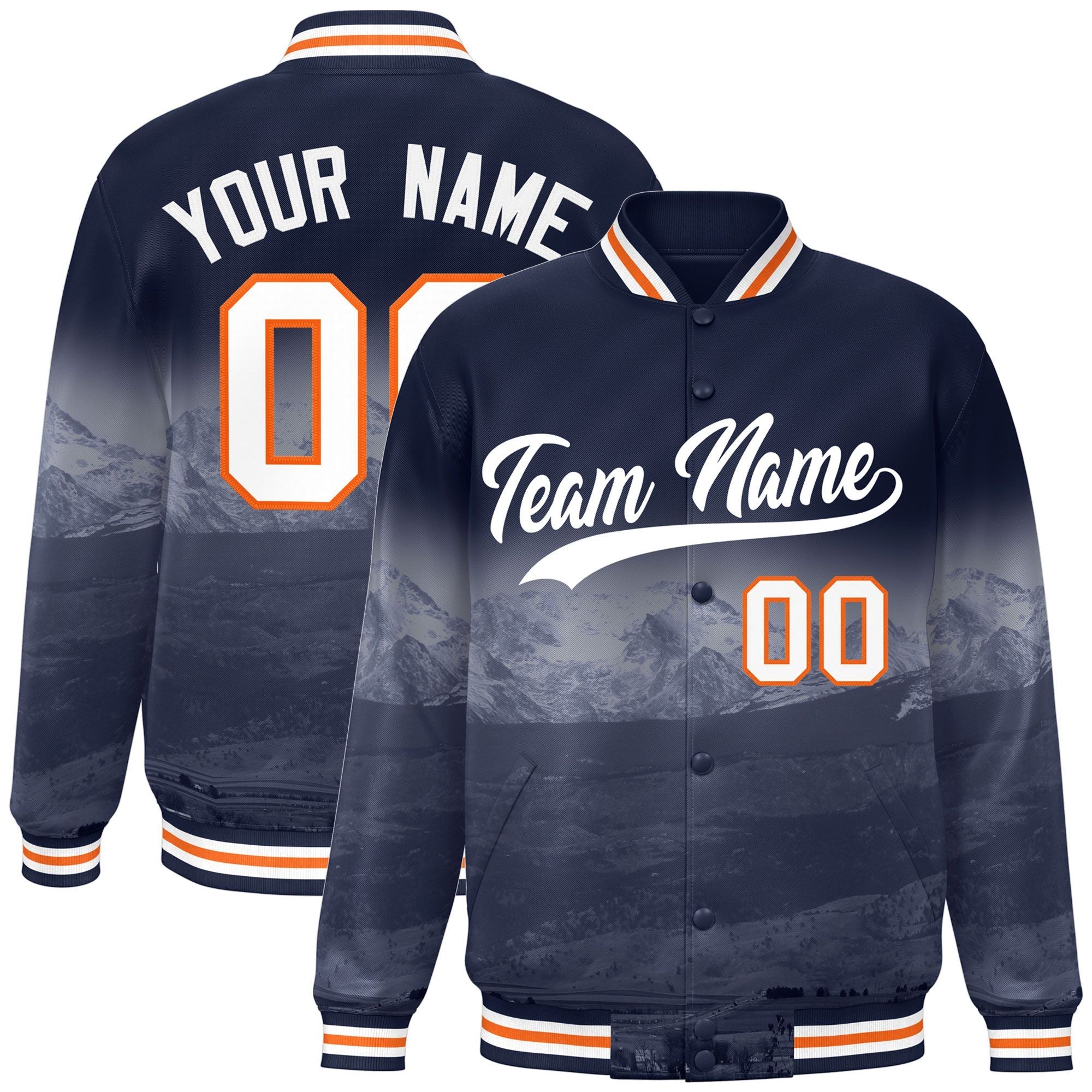 Custom Navy White Denver City Connect Track Varsity Full-Snap Jacket