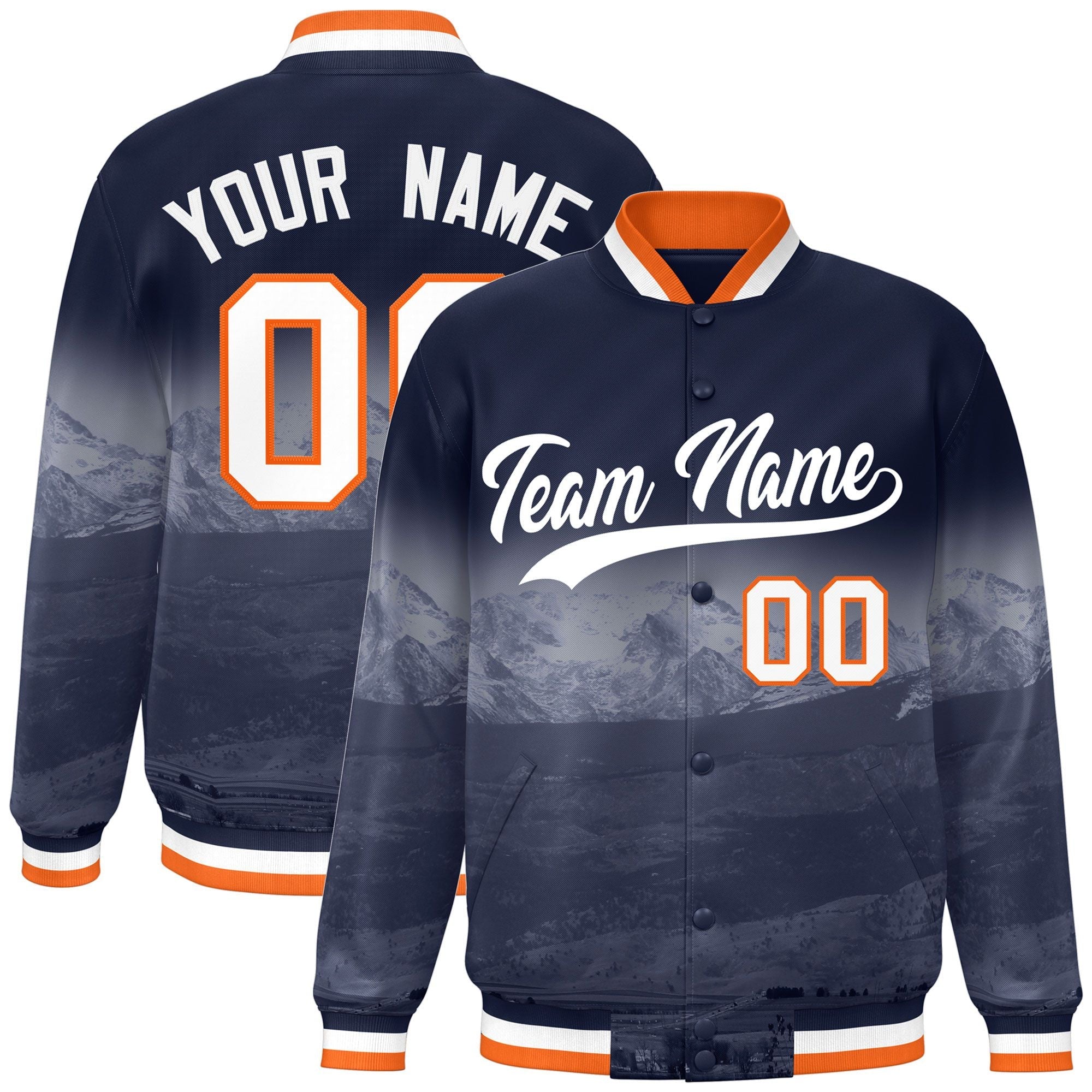 Custom Navy White Denver City Connect Track Varsity Full-Snap Jacket