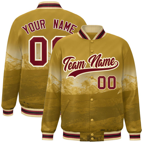Custom Old Gold Crimson-White Denver City Connect Track Varsity Full-Snap Jacket